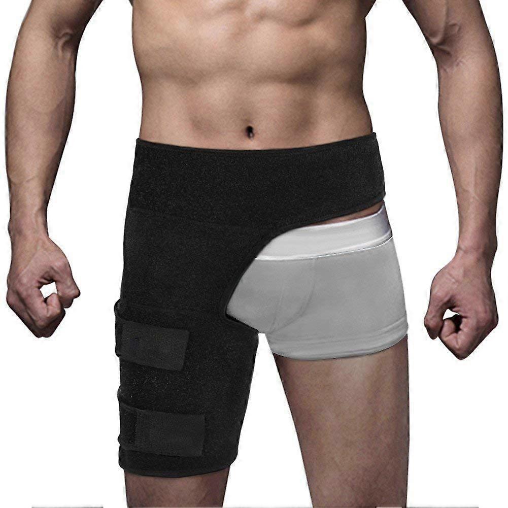 Qin Hip Brace and Groin Support Compression Wrap Adjustable Groin Brace Wrap for Sciatica Relief Thigh Hamstring Quadriceps Injury Hip Arthritis Black