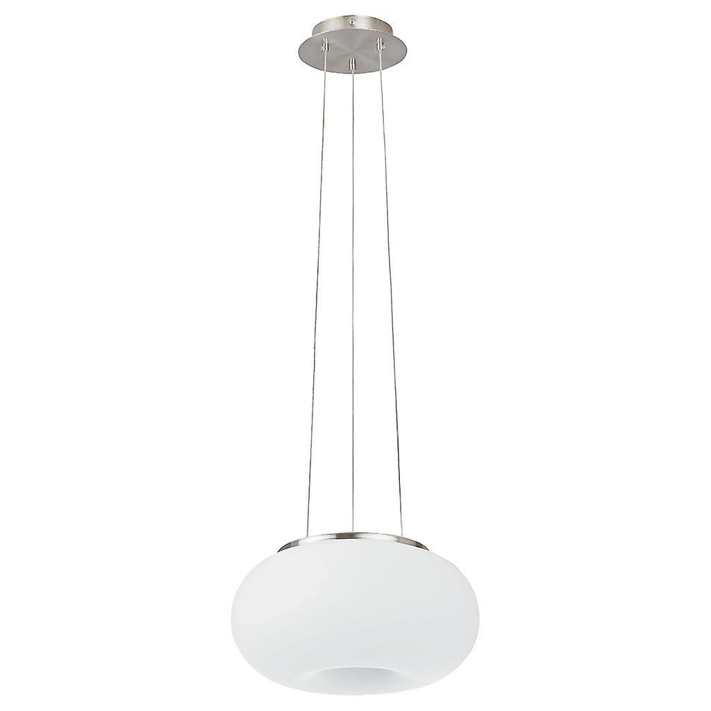 Eglo Lighting Optica 2 Light Globe Ceiling Pendant Satin Nickel, White Opal Glass, E27