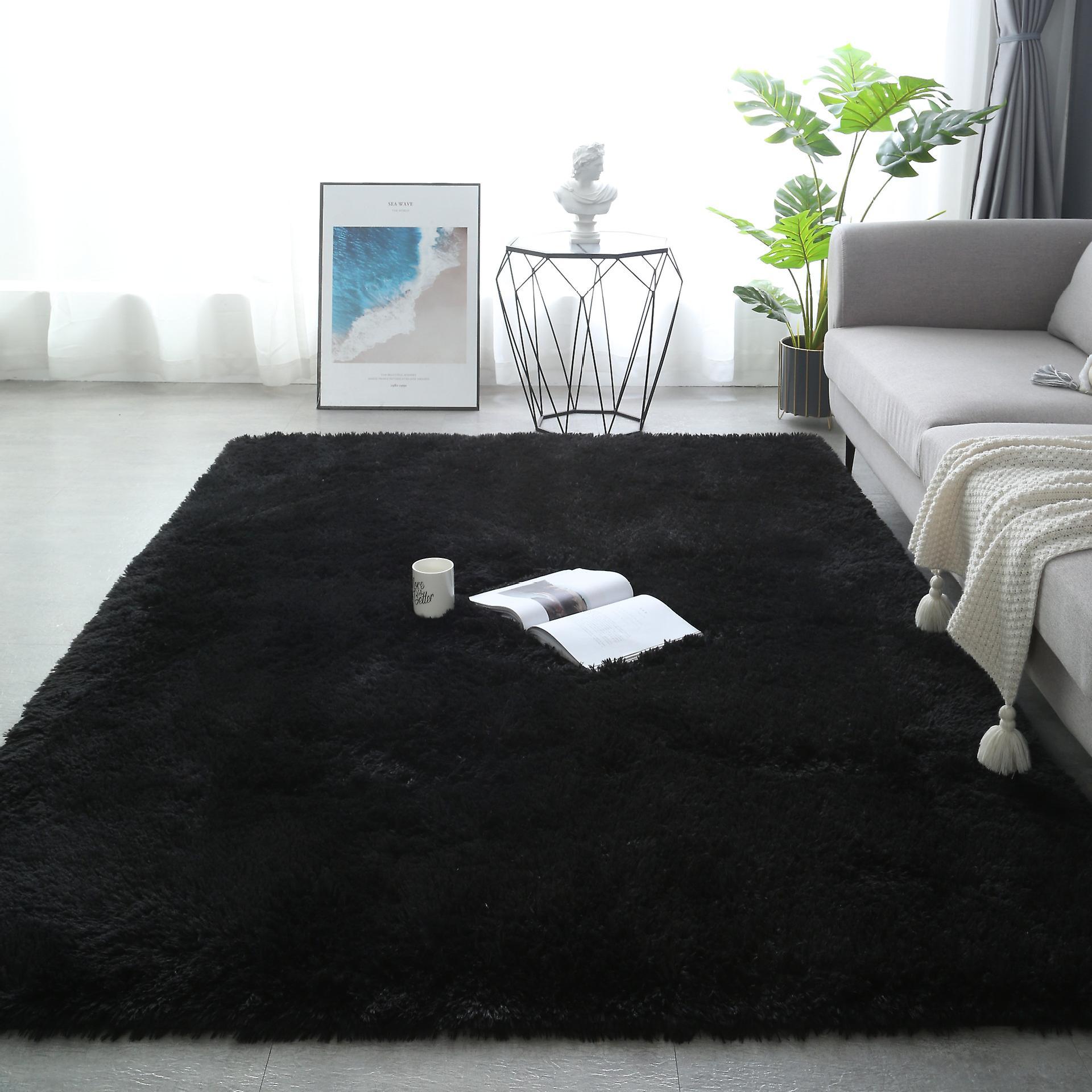 Seenlin Shaggy Rug Large Soft Rectangular 40 Fluffy Washable Rug black 140x200cm