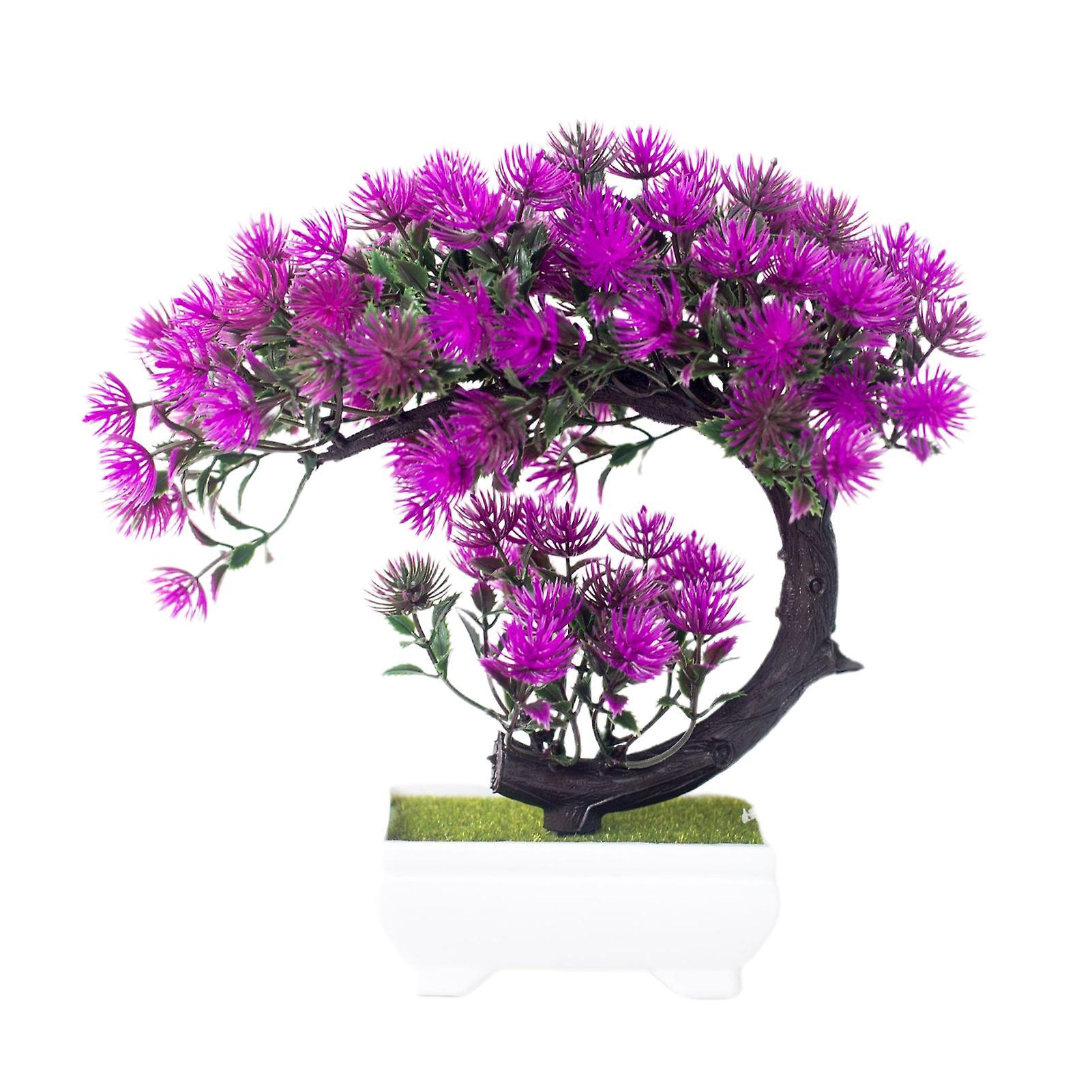 Naievear Fake Bonsai Compact Decorative Colorful Beautiful Artificial Flower Bonsai With Pot Desktop Decor Purplish Red