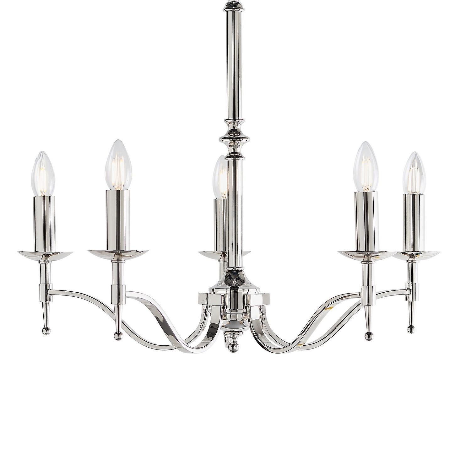 Stanford 5 Light Multi Arm Ceiling Pendant Chandelier Polished Nickel E14