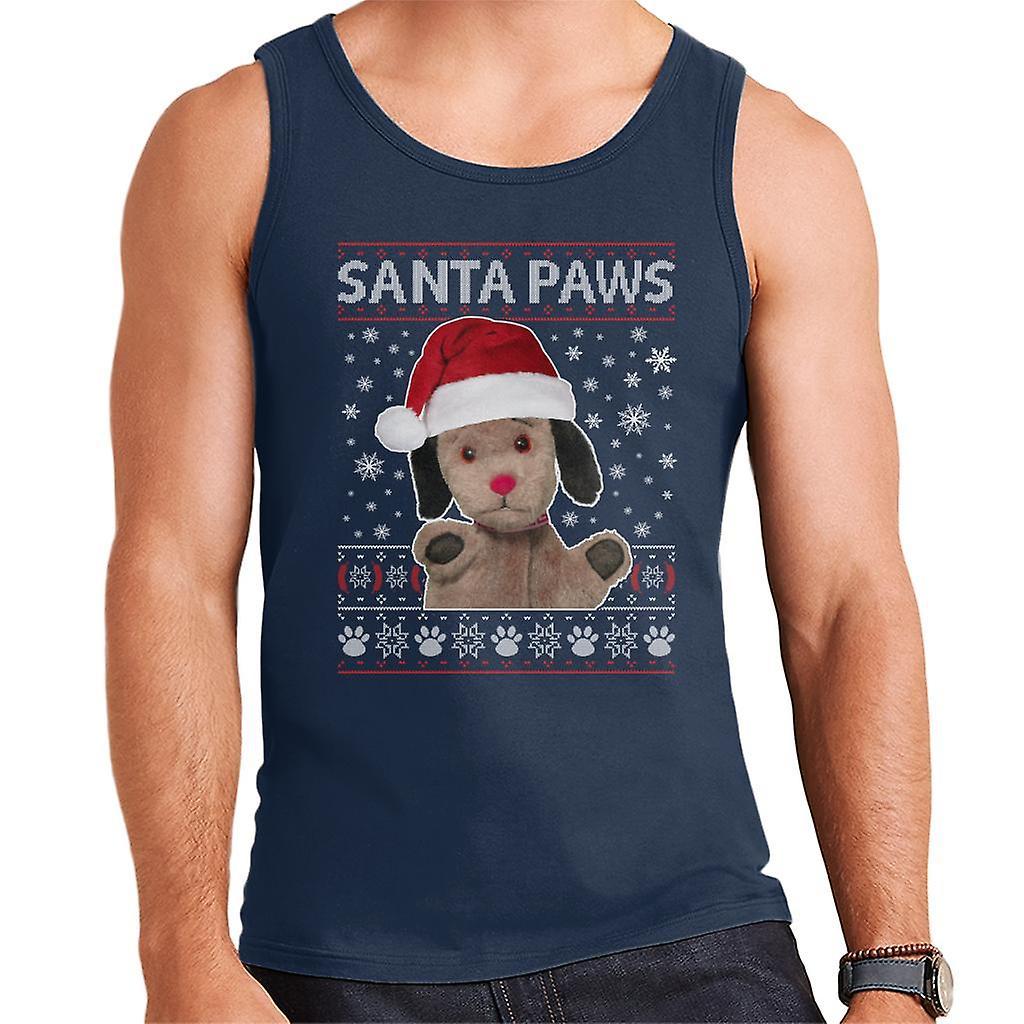 Sooty Christmas Sweep Santa Paws Men's Vest Navy Blue Large