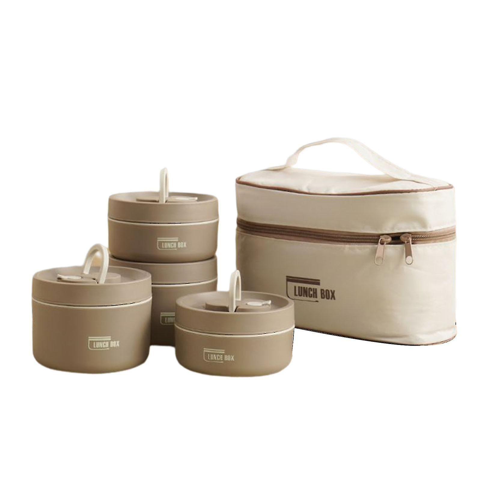 Bod Portable Insulated Lunch Container Set Multi-layer Combination Picnic Lunch Box Brown 2 Layer