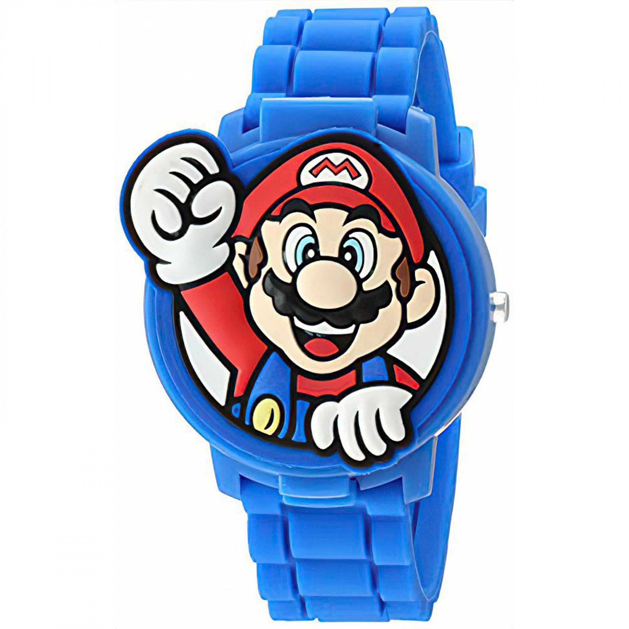 Video Games Super Mario Bros. Kid's Watch with 3D Mario Cover Blue