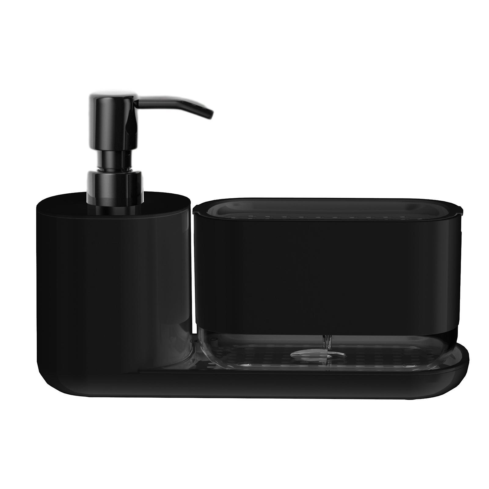 Naievear Kitchen Dish Soap Dispenser With Sponge Holder Anti-slip Base Refillable Hand & Dish Soap Container Kit Hand Sanitizer Dispensing Box Black