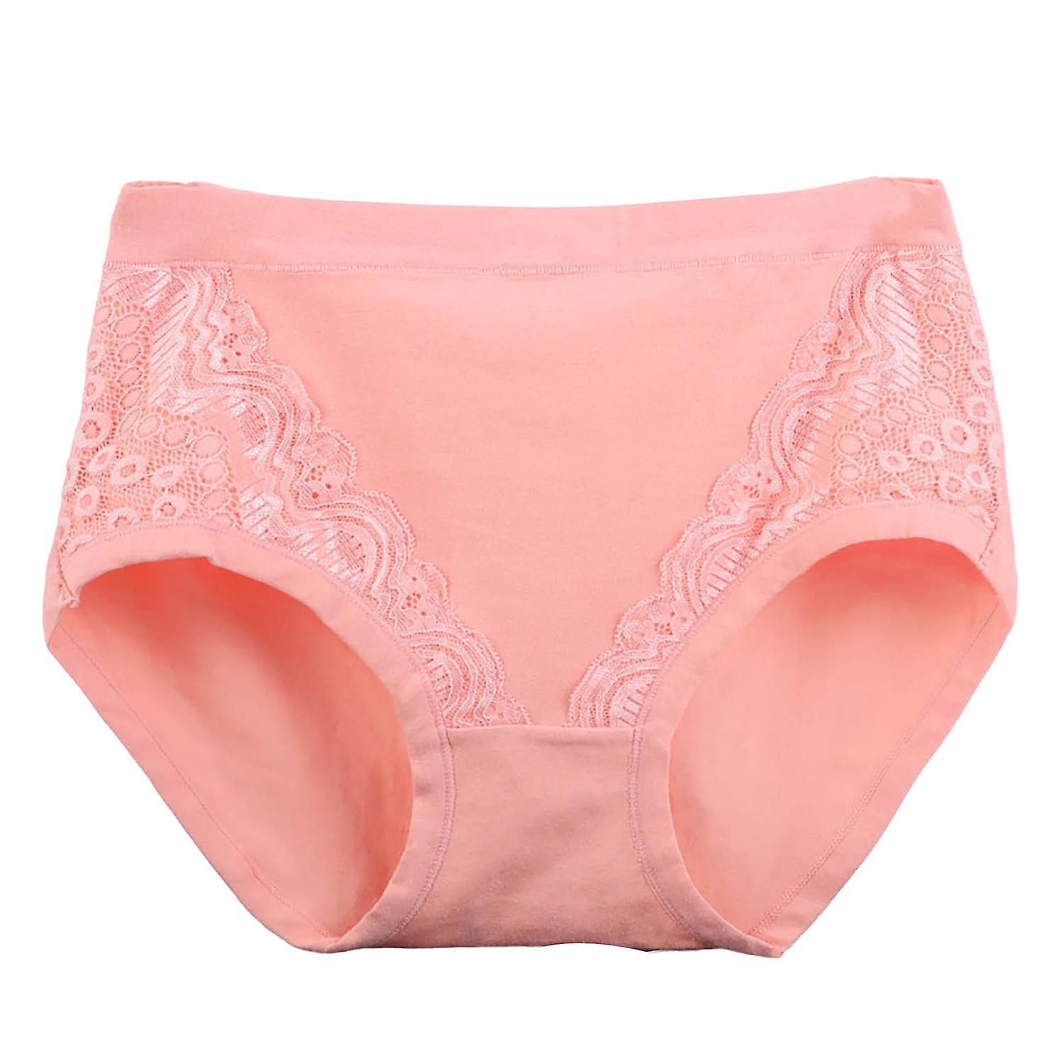 Merryso Menstruation Panties Lace High Waist Leak Proof Close Fit Plus Size Cotton Crotch Obesity Briefs Mid Light pink 5XL