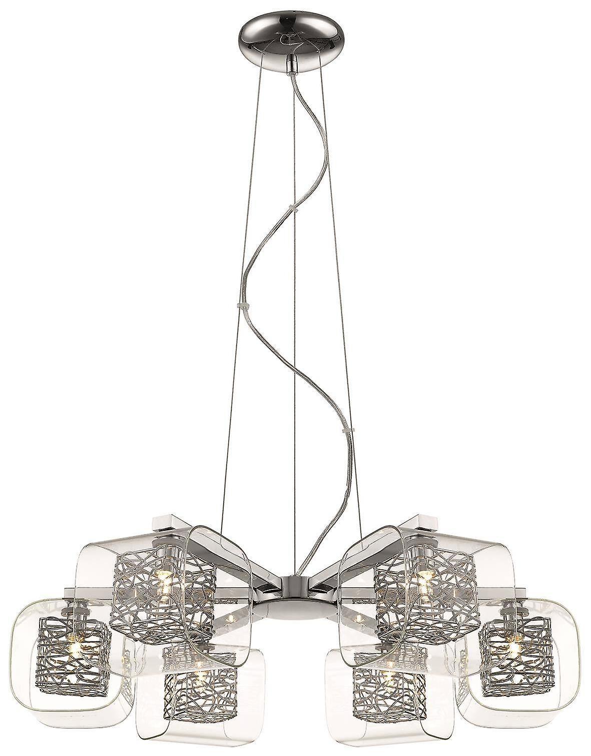 Spring 6 Light Multi Arm Ceiling Pendant Mesh Chrome Glass Six G9