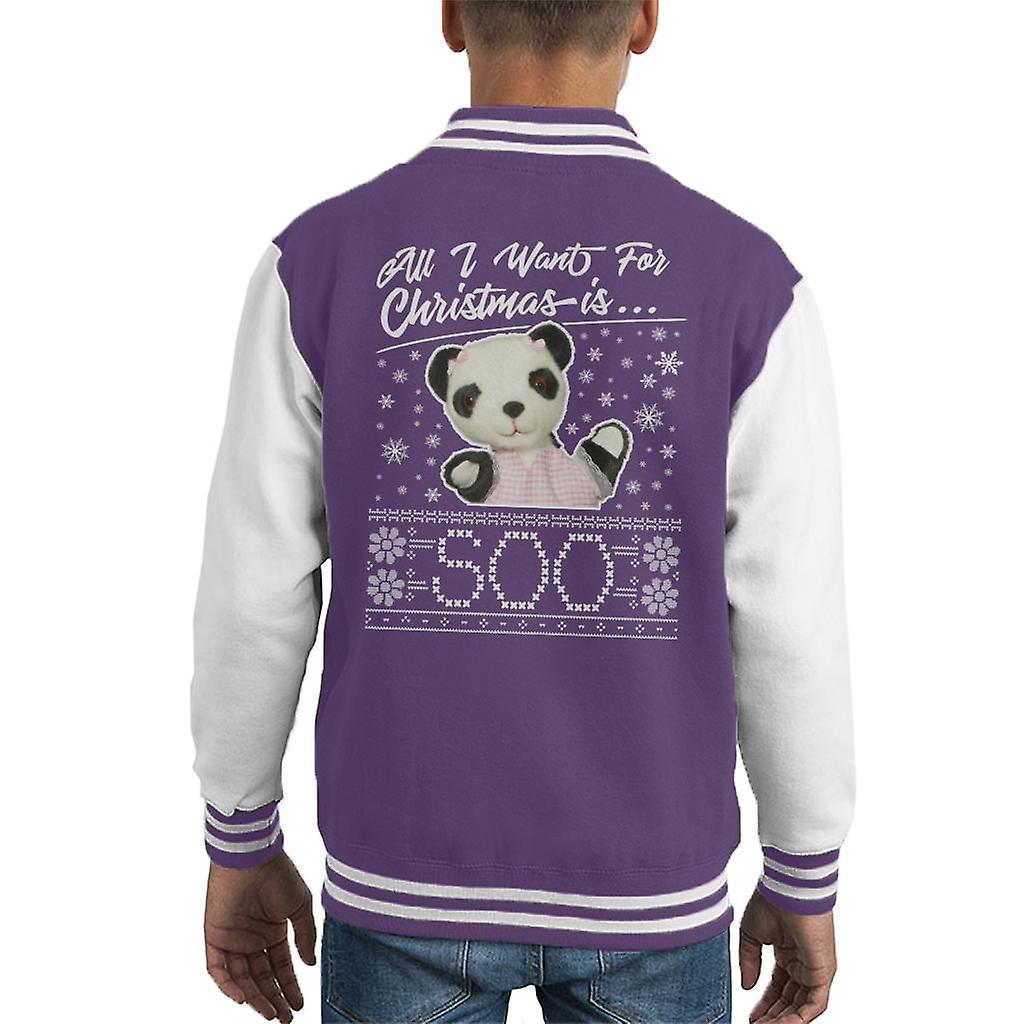 Sooty Christmas All I Want For Christmas Is Soo Kid's Varsity Jacket Purple/White Medium (7-8 yrs)