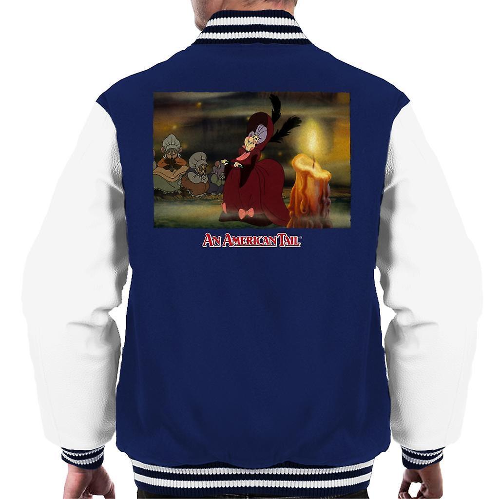 An American Tail Gussie Mausheimer Candle Men's Varsity Jacket Navy/White Large