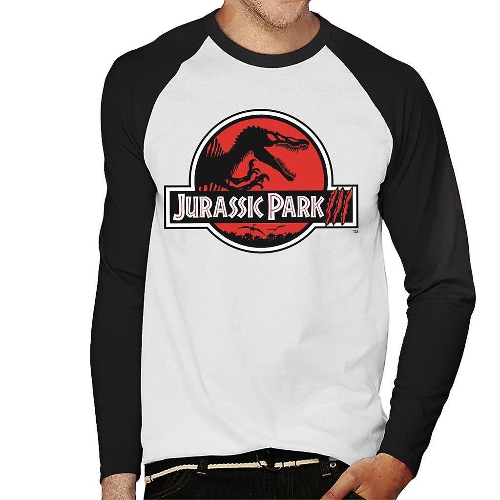 Jurassic Park White Outline Claw Marks Logo Men's Baseball Long Sleeved T-Shirt White/Black Large