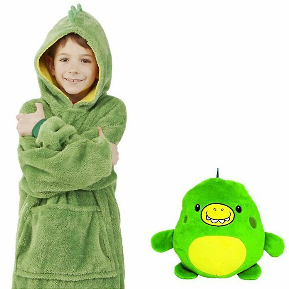 Ochime Kids Children Huggle Pets Hoodie Blanket Sweatshirt Soft Warm Oversized Plush Winter Hooded Pajamas Coat Pillow Green