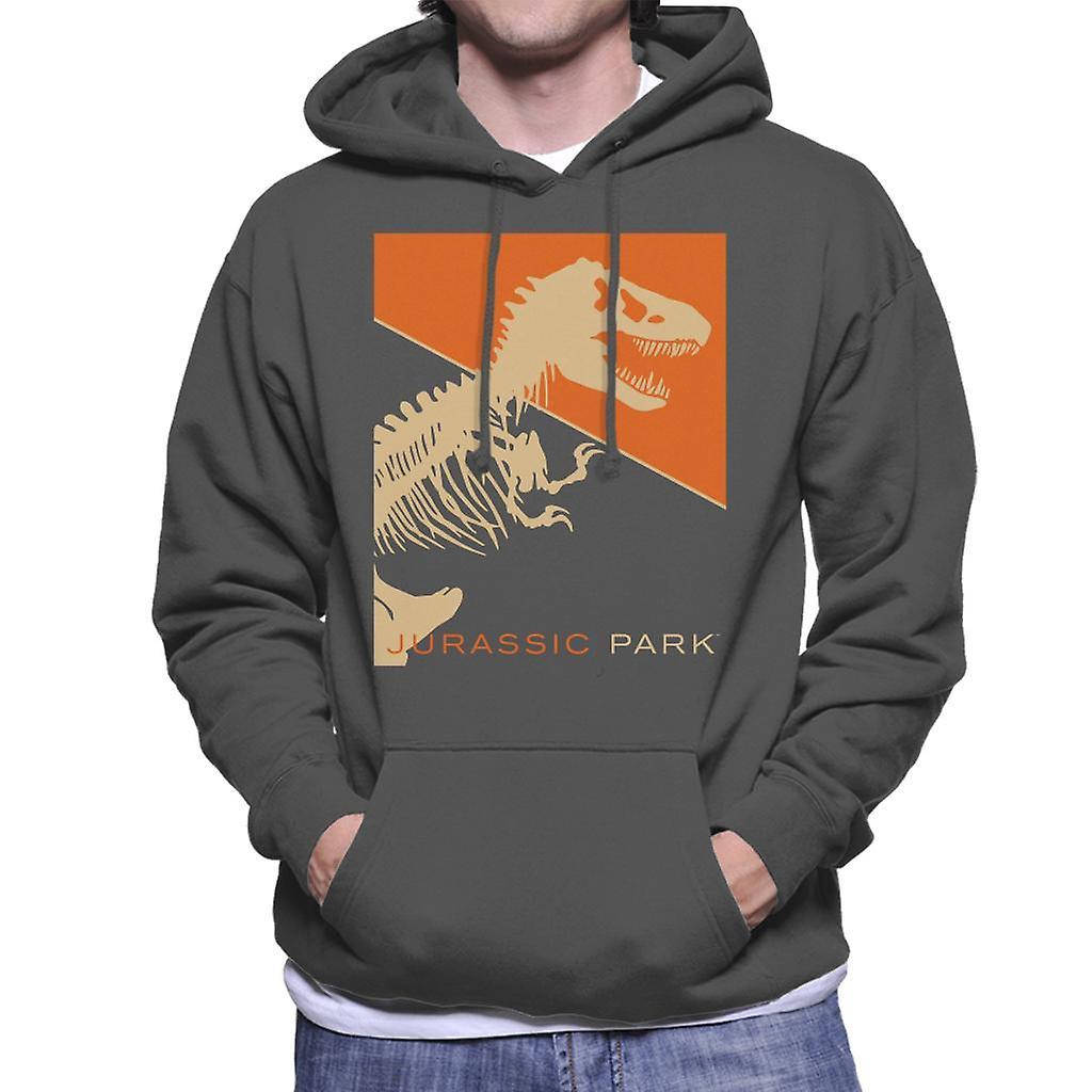 Jurassic Park T Rex Skeleton Orange Background Men's Hooded Sweatshirt Charcoal Large