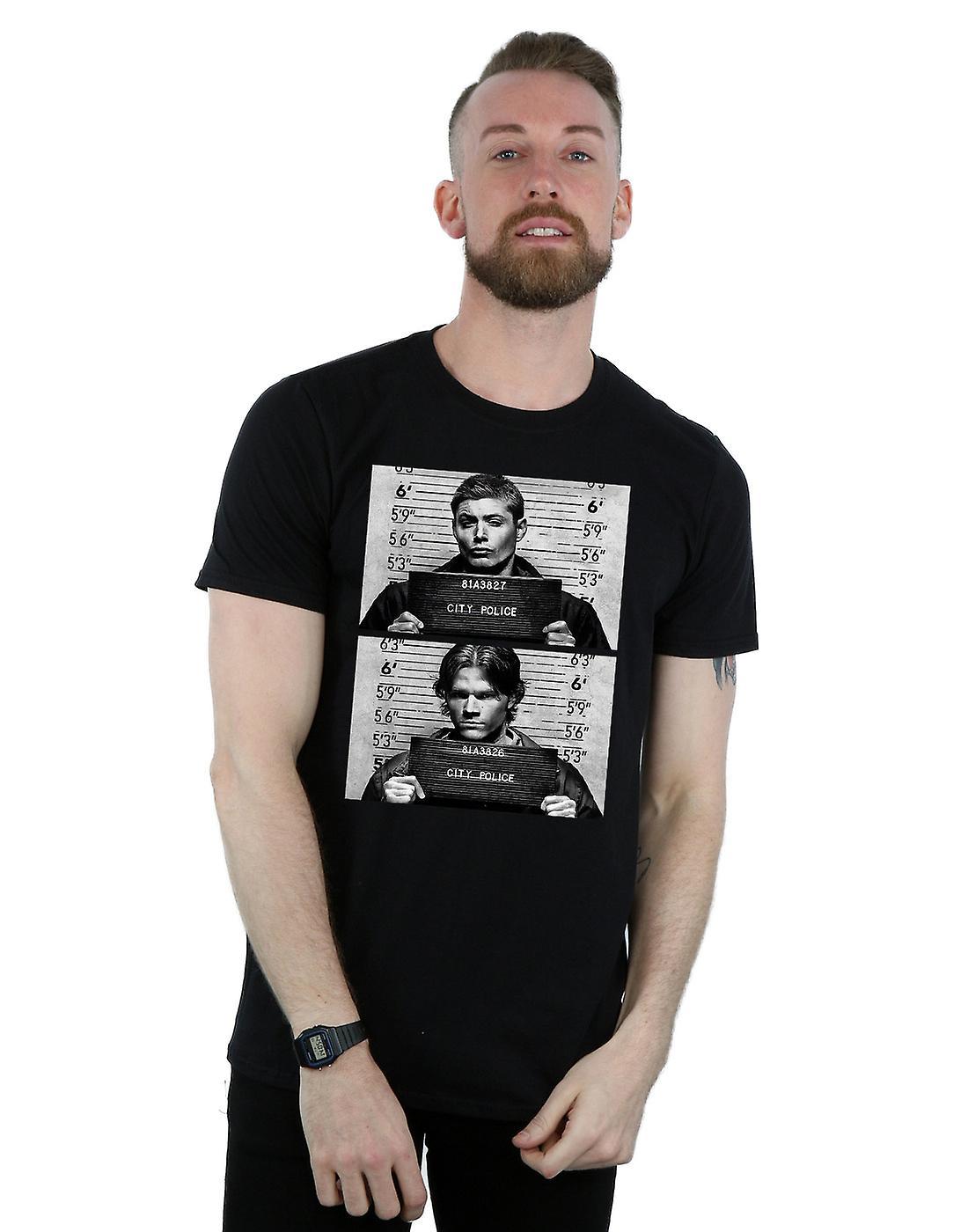 Supernatural Men's Winchester Mugshots T-Shirt Black Large