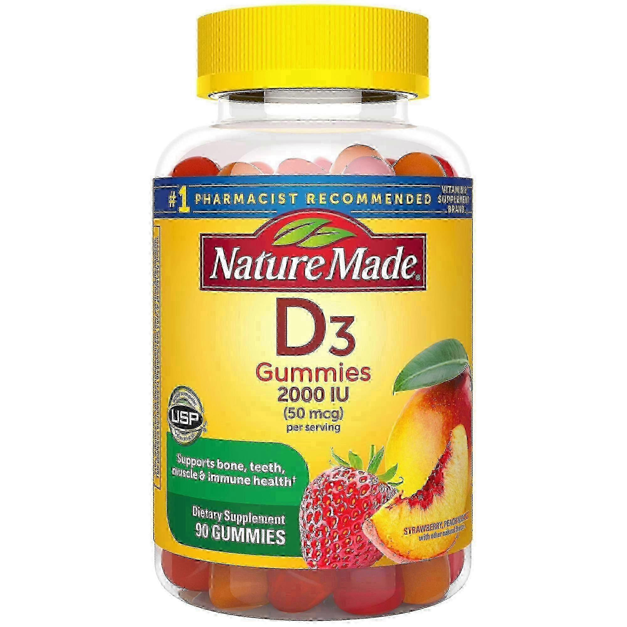 Nature Made Vitamin D3 2000 Iu, 50 Mcg, Gummies, Strawberry, Peach & Mango, 90 Ea