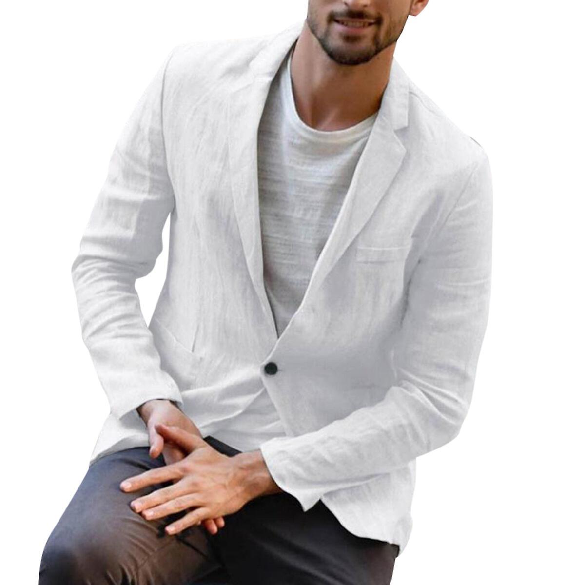 Allthemen Men's Everyday Wear Slim Jacket Solid Color Thin Blazer White M