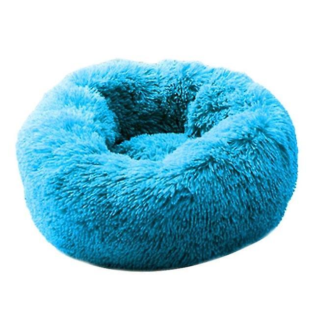 Slowmoose Washable Soft Winter Plush Round Shape Sleeping Bed / Cushion For Pets Blue M 60CM