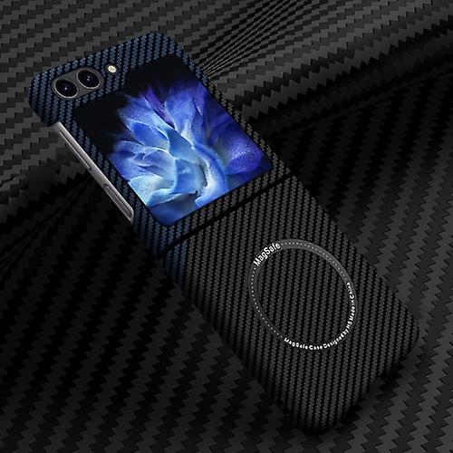 Unbrand For Samsung Galaxy Z Flip5 Carbon Fiber Texture Magsafe Magnetic Mobile Phone Case Black Blue