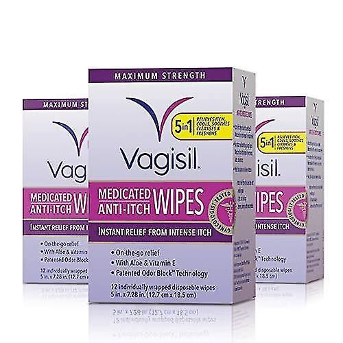 3 Pack vagisil anti-itch medicated feminine intimate wipes 12 wipes