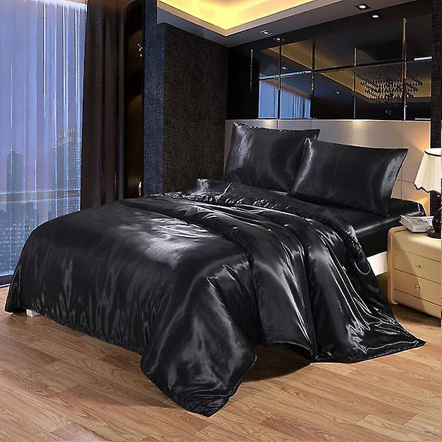 Slowmoose 4pcs Luxury Silk Bedding Set Satin Queen King Size Bed Set Comforter Quilt Black 1.2m bed 3pcs / Fitted Bed She