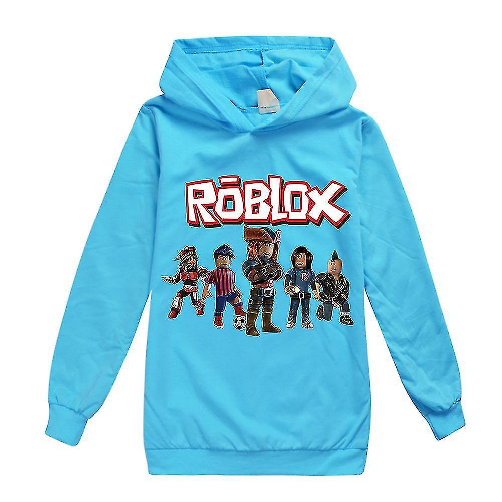 Otwoo Roblox Game Printed Hoodies Kids Boys Girls Long Sleeve Hooded Sweatshirt Pullover Casual Tops Light Blue 13-14 Years