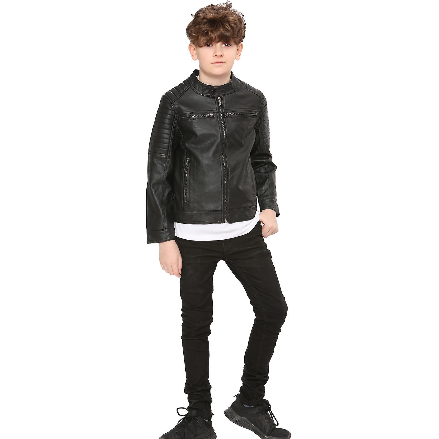 A2Z 4 Kids Boys Motorcycle Biker PU Leather Jacket Black 11-12 Years