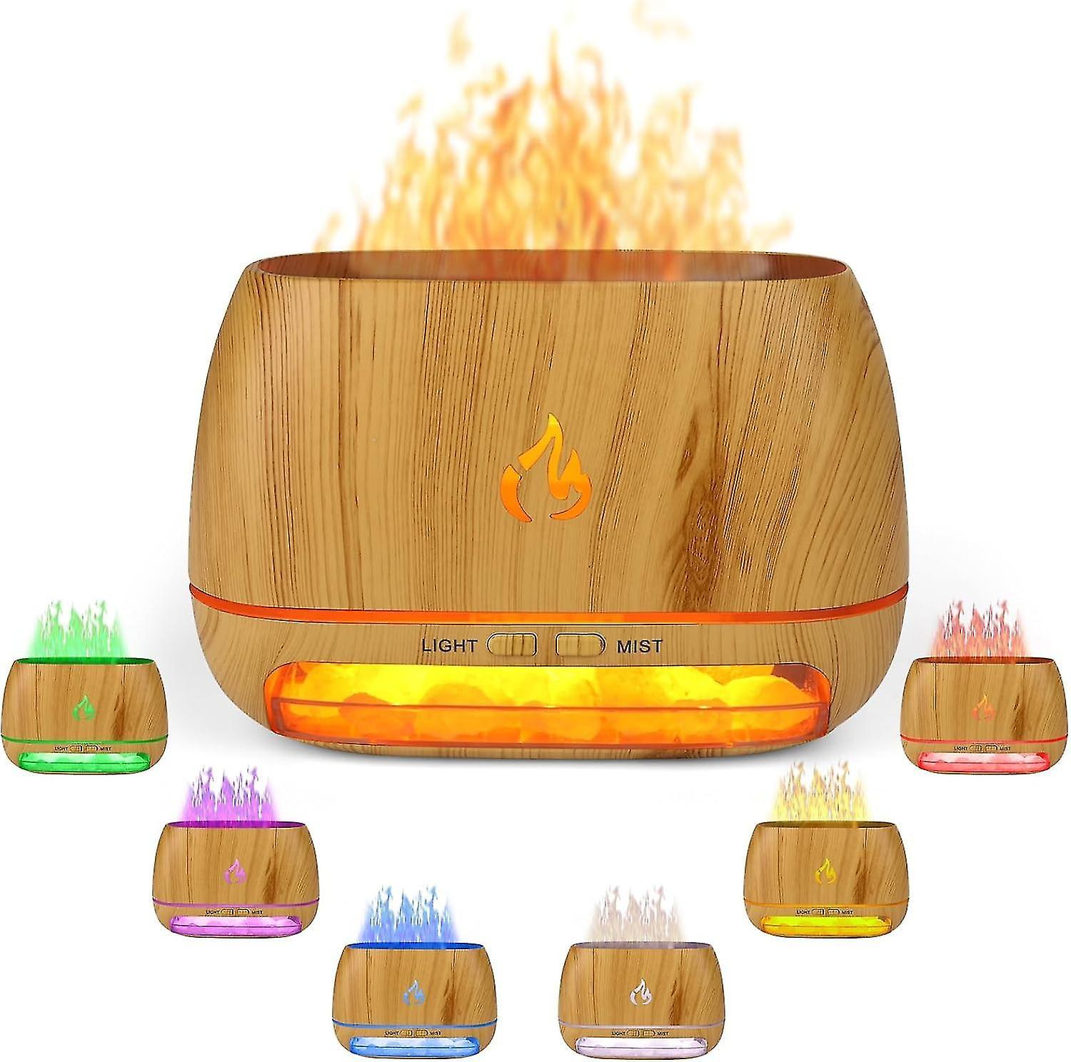 Zekai 3 in 1 Himalayan Salt Rock Aroma Diffuser, Ultrasonic Essential Oil Diffuser, Simulation Flame Humidifier, Coloured Light Mist Diffuser, Wood...