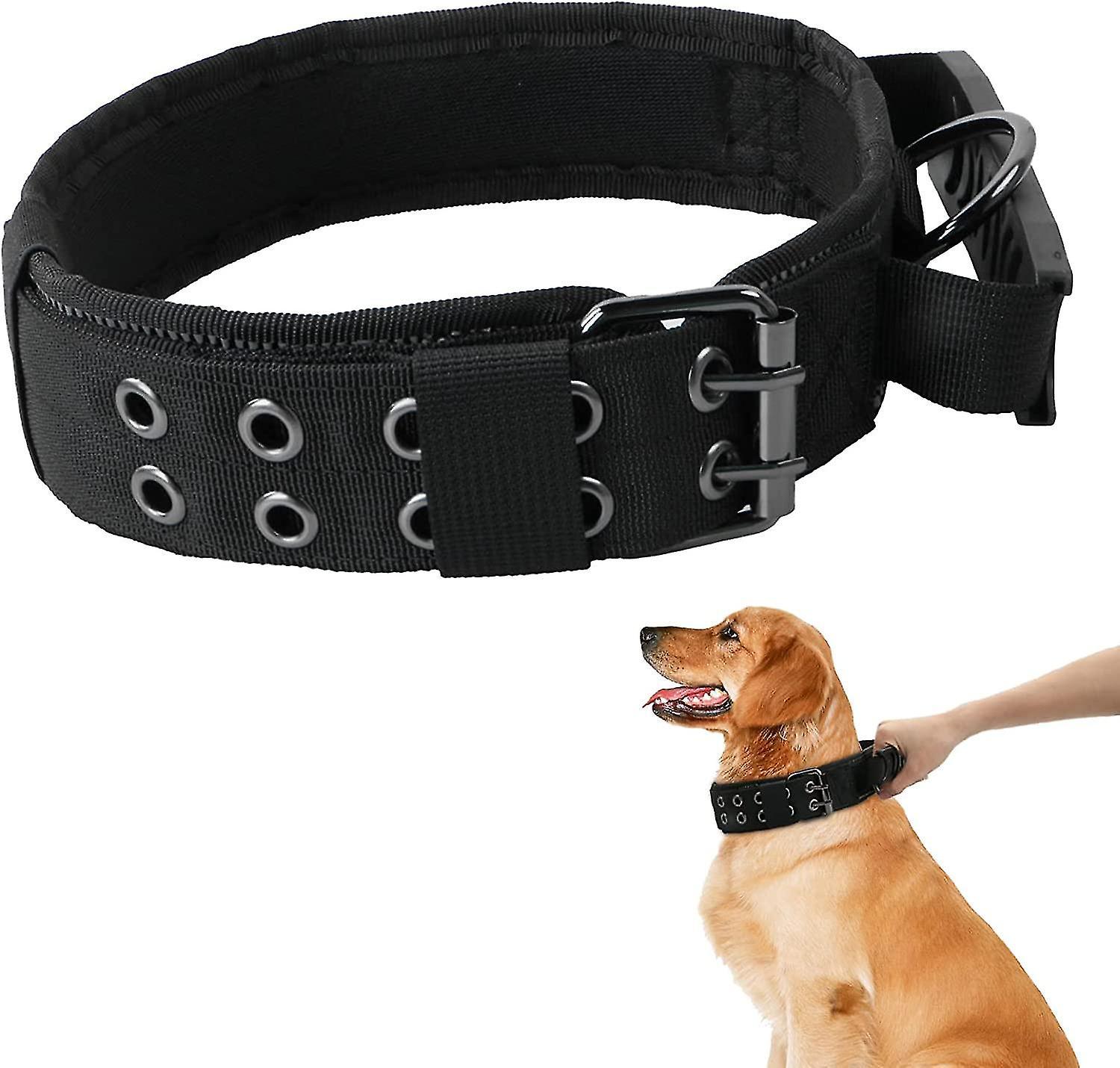 Tianzun Tactical Dog Collar With Control Handle, Military Adjustable Dog Collar For Medium Dogs Large Training Black M