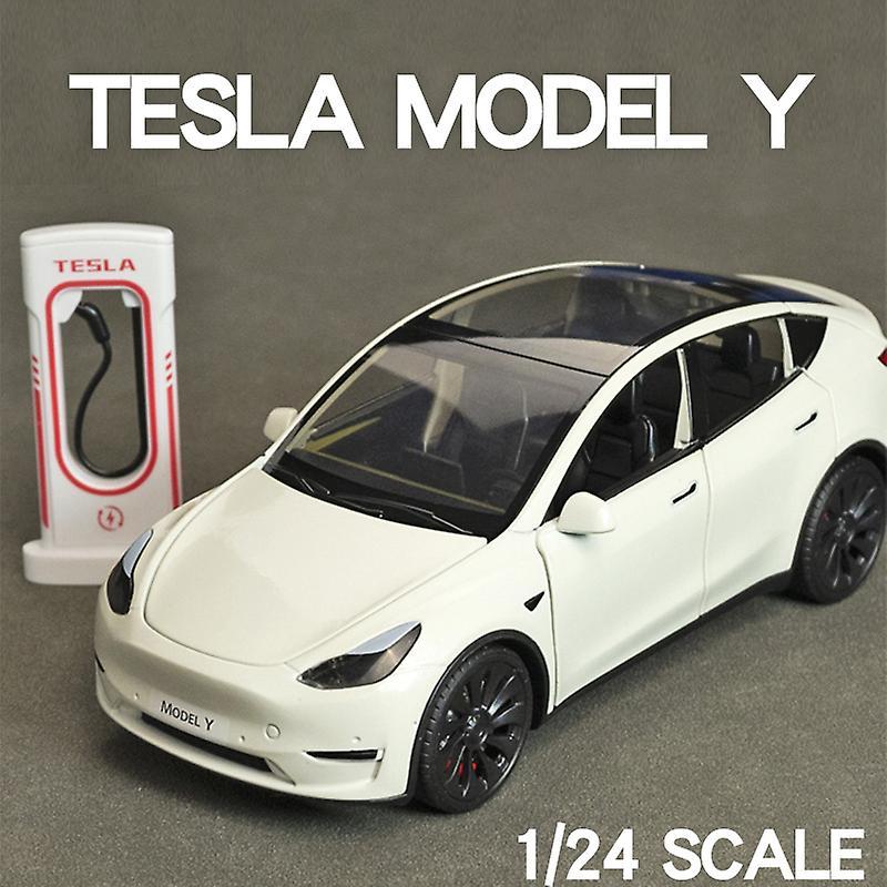 Toy Cars 1:24 Scale Tesla Model Y Roadster Alloy Model Car Metal Diecast Vehicle Toy Models Collection Simulation Sound Light Toy For Kid No Box