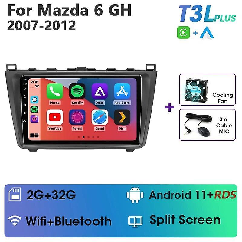 Jhshop JMCQ Android 12 Car Radio For Mazda 6  GH 2007 2008 2009 2010 2011 2012 Multimedia Video Player 2din 4G Carplay Stereo GPS DVD T3L Plus-MIC-...