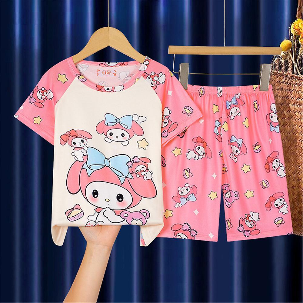 Sevenday Kids Girls Sanrio Cute Cartoon Character Pajamas Set Short Sleeve T-shirt Tops Shorts Sleepwear Nightwear Loungewear D 9-12 Years