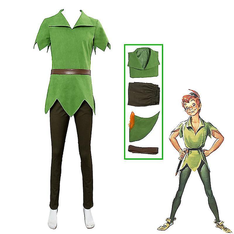 Unbrand Peter Pan Cosplay Anime Costume Green Elf Uniform Dresses Boys Girls Halloween Carnival Costume Fancy Dress Suit Men XL