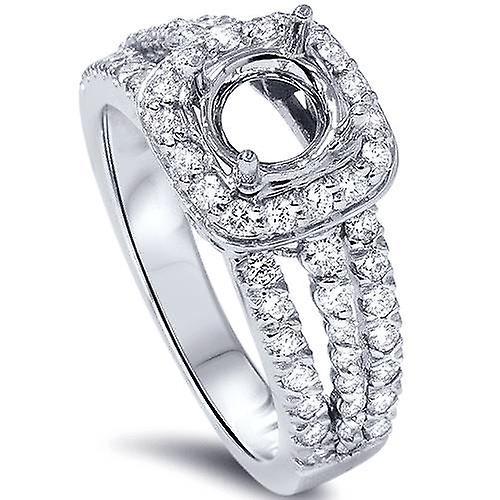 Pompeii3 3/4ct Cushion Halo Diamond Engagement Ring Setting 14K White Gold 5.5