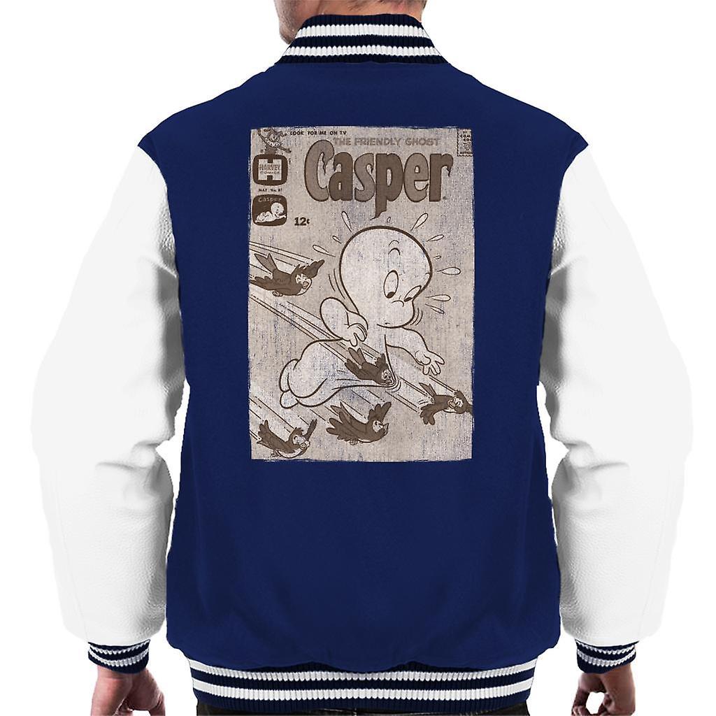 Casper The Friendly Ghost Birds Flying Men's Varsity Jacket Navy/White XX-Large