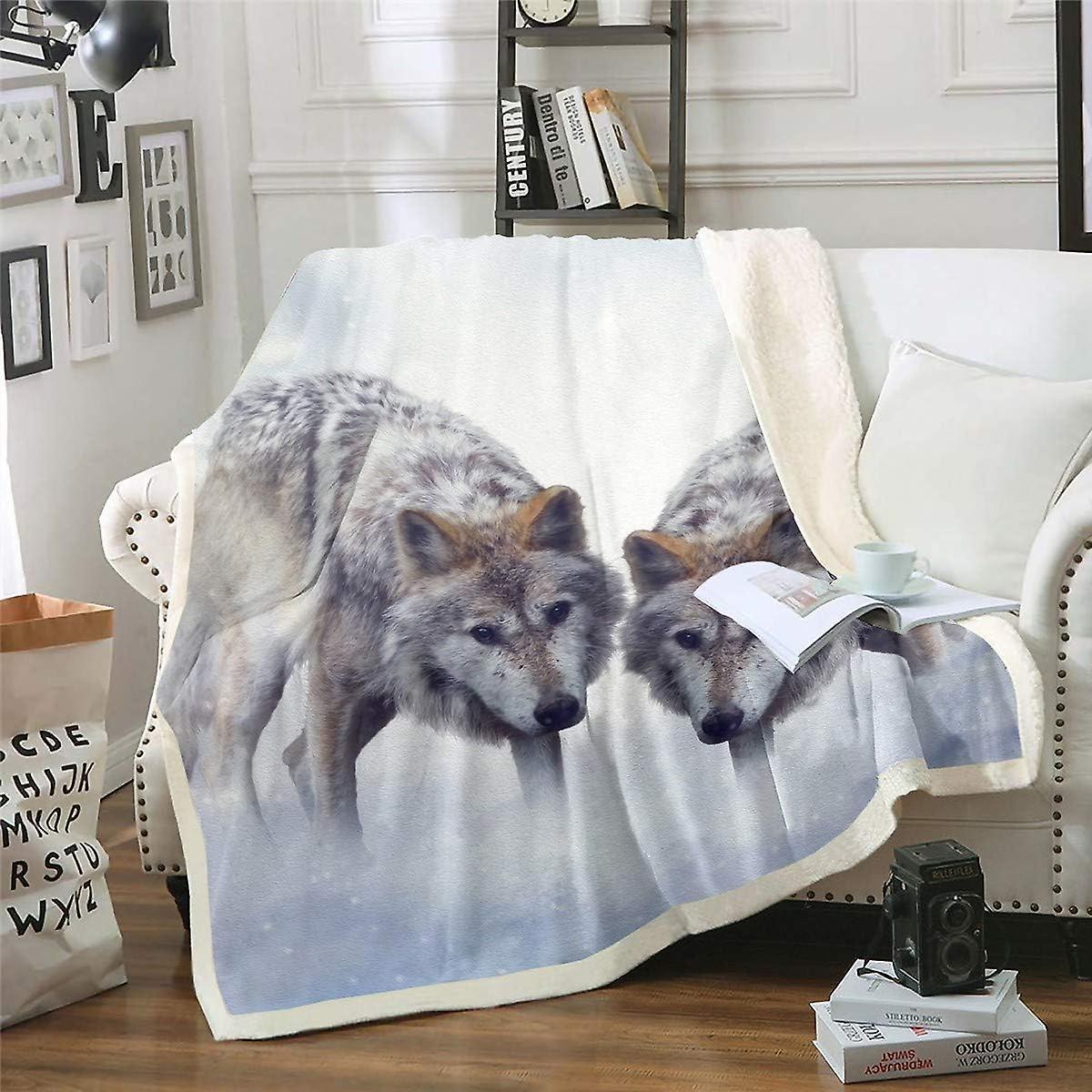 Kerota Wolf Fleece Throw Blanket for Sofa Bed Snowflake Safari Animal Pattern Plush Blanket Decorative Cool Wildlife Style Sherpa Blanket Wild Wolf...