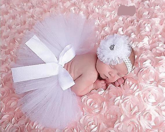 Slowmoose Baby Tutu Skirt And Flower Headband Photography Fluffy White-A 6M