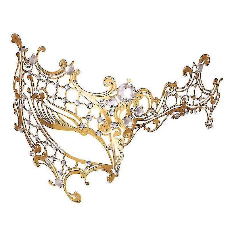 Lycxames Thin Metal Lace Shape Mask Half-face Mask Golden Plated Rhinestone Mask Masquerade Mask