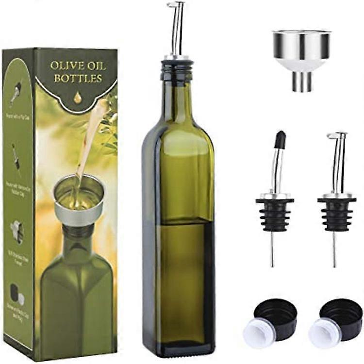 Denuotop 17oz Glass Olive Oil Bottle Dispenser,Glass Olive Oil Bottle-500ml Green Oil And Vinegar Bottle With Pourer And Funnel-Olive Oil Glass Bottle