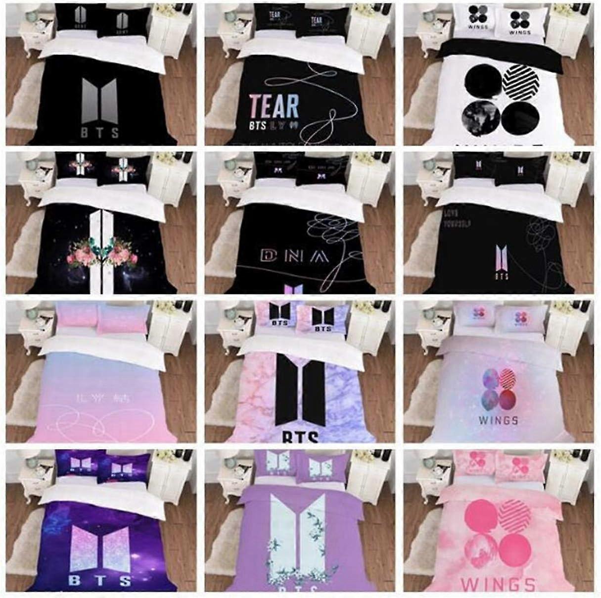 Heyone Kpop BTS Bedding Set Galaxy Jimin SUGA V Rap J-Hope Jungkook Duvet Cover Set for Teens Girls Purple King Size 1 Duvet Cover 2 Pillowcases (T...