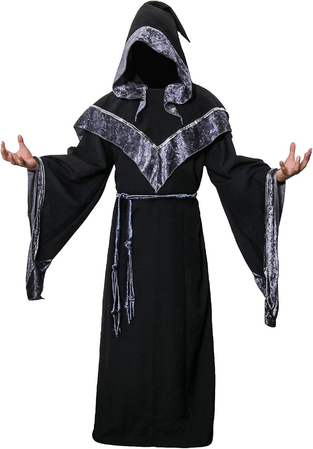 Morakot Mens Medieval Dark Mystic Sorcerer Robe Halloween Costume Hooded Cape Cosplay Cloak X-Large