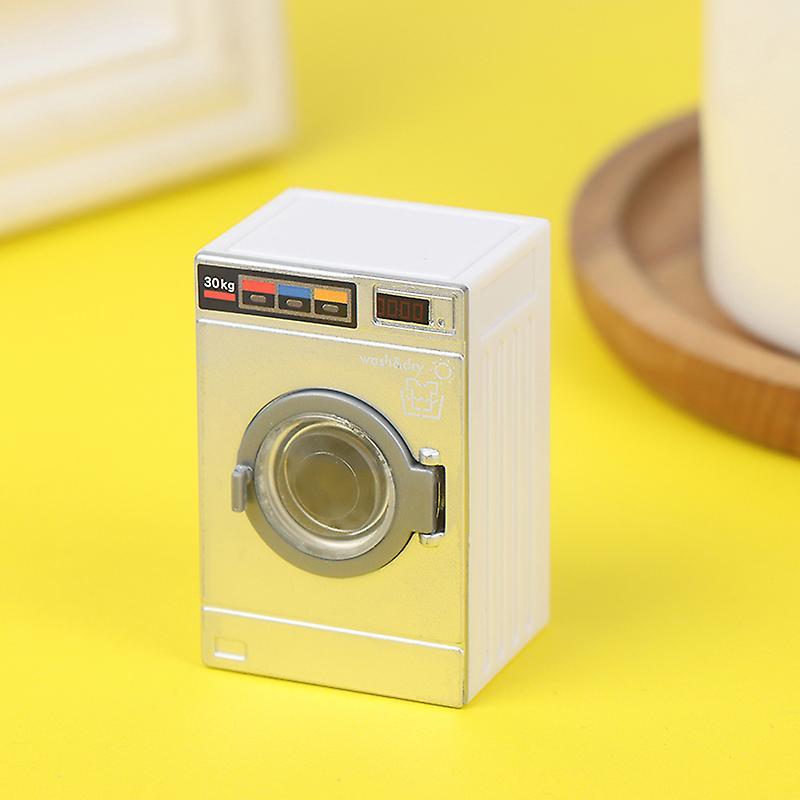 Tiuyii 1:12 Dollhouse Miniature Washing Machine Home Appliance Laundry Model Decor Toy Silver