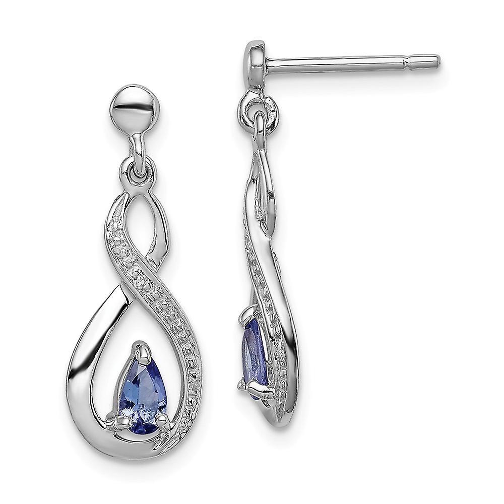 JewelryWeb 925 Sterling Silver Dangle Polished Post Earrings Tanzanite and Diamond Earrings Measures 21x8mm Wide Jewelry Gifts for