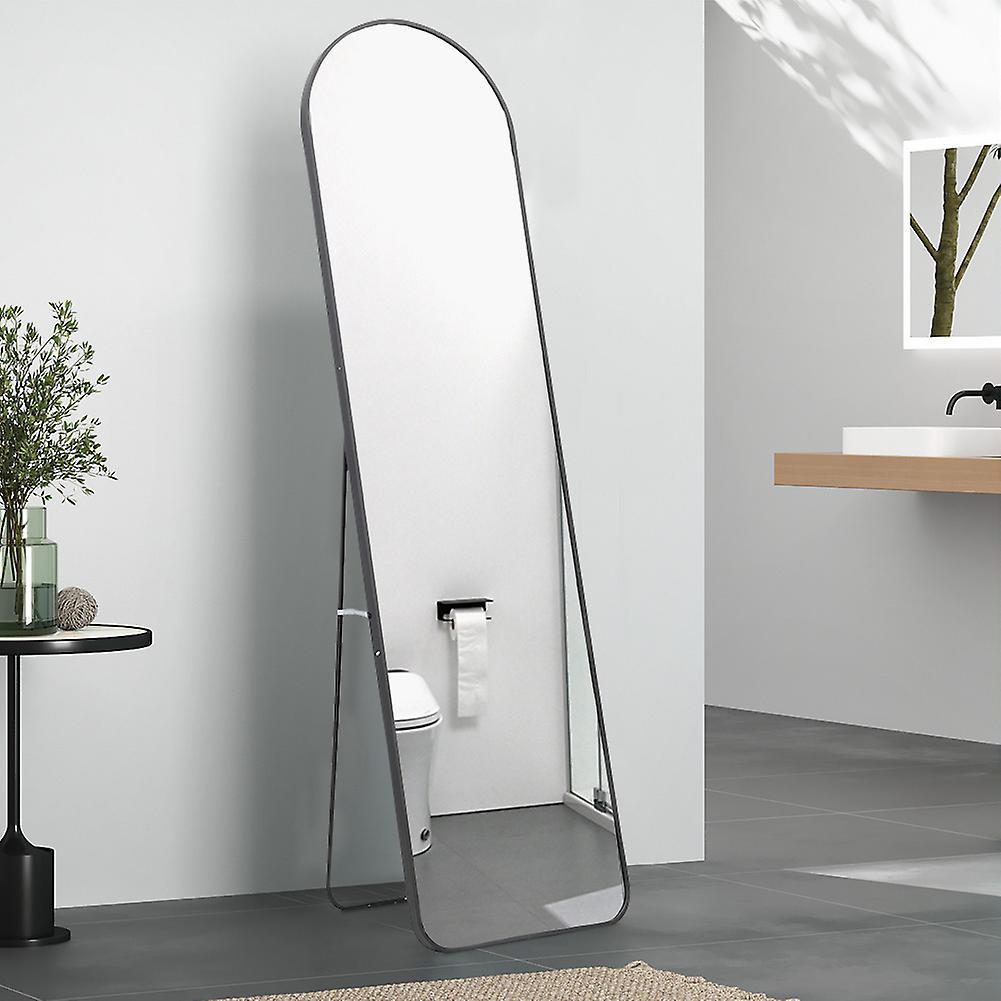 Living And Home 150cm Modern Arched Metal Floor Mirror Black