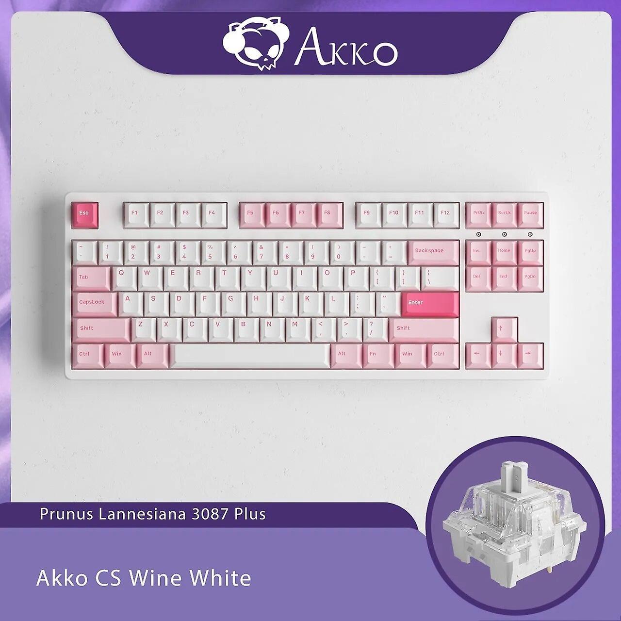 Roobeki Akko 3087 Plus Prunus Lannesiana Mechanical Gaming Keyboard 85% TKL Wired USB-C with Cherry Profile PBT Double-Shot 87 Keycaps Akko CS Wine...