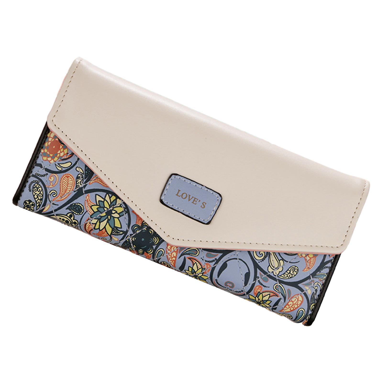 Farfi Women Wallet Envelope Shape Vintage Flower Rhombus Print Long Portable Faux Leather Large Capacity Firm Stitching Lady Purse Money Phone Card...