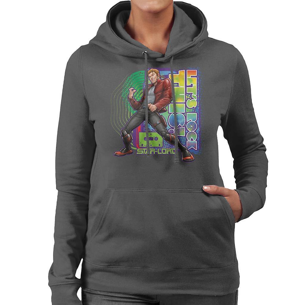 Marvel Guardians Of The Galaxy Star Lord Lets Rock This Women's Hooded Sweatshirt Charcoal XX-Large