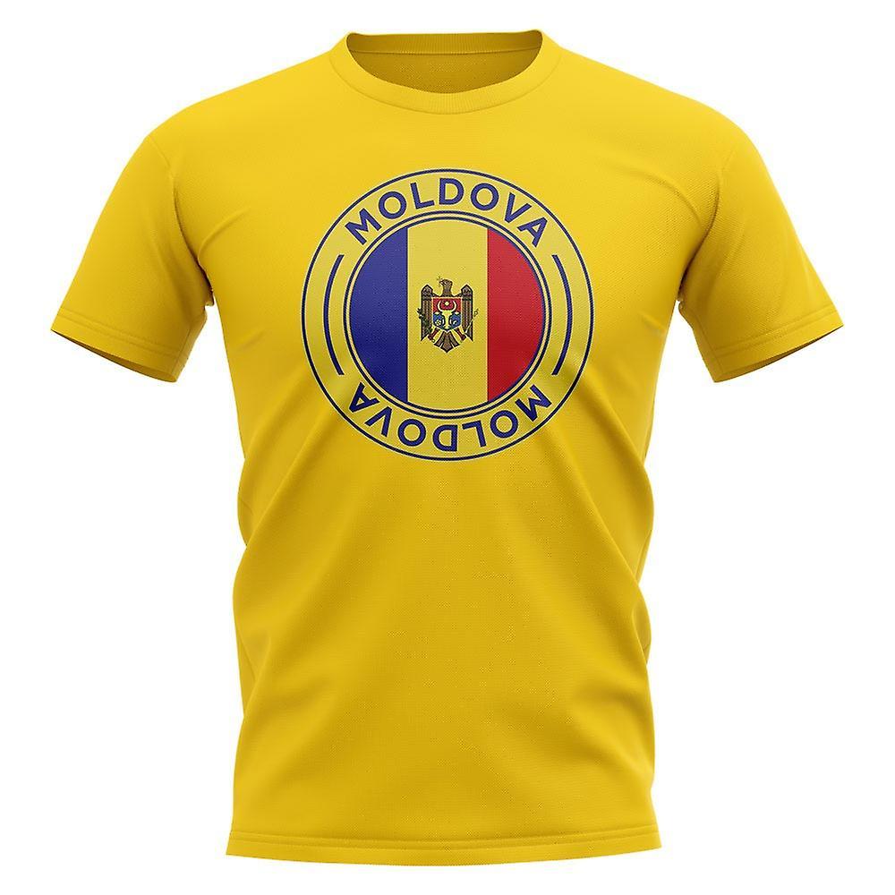 UKSoccerShop Moldova Football Badge T-Shirt (Yellow) Womens XS (Size 8 - 30 inch Chest)