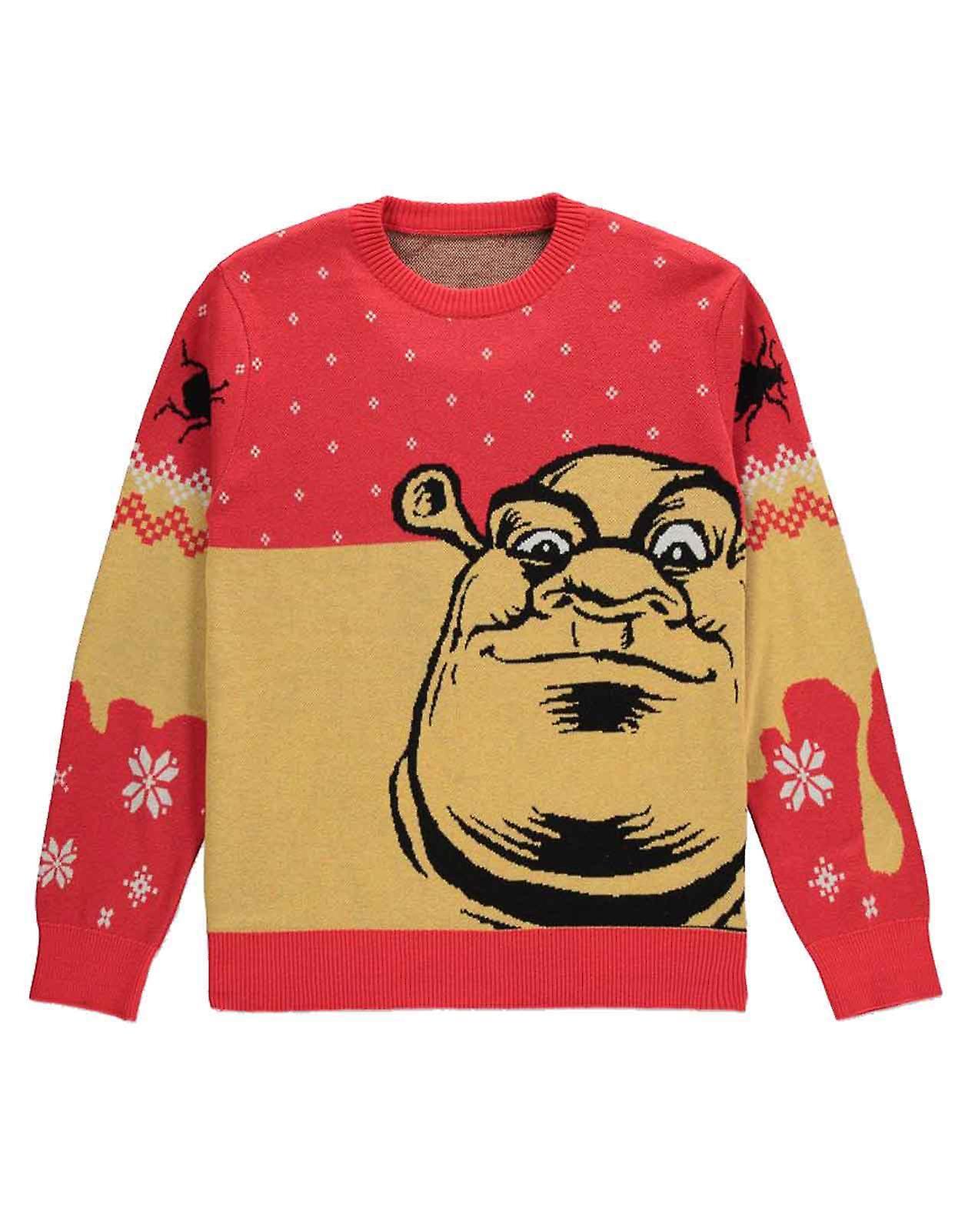 Shrek Knitted Christmas Jumper portait Logo new Official Unisex Black XL