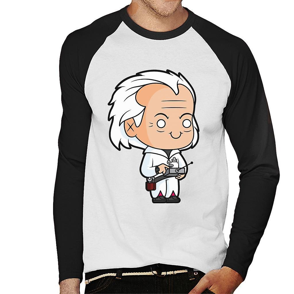 Back to the Future Dr Emmett Brown Kawaii Men's Baseball Long Sleeved T-Shirt White/Black Large