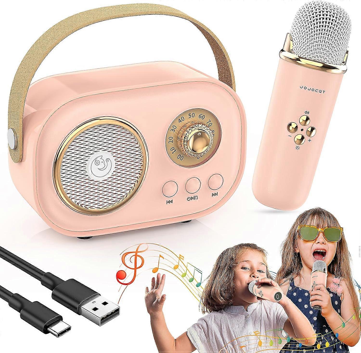 Unbrand Mini Karaoke Machine with 2 Wireless Mics for Kids,Retro Portable Karaoke Machine for Girls Boys Family Party Birthday Singing Meeting Pink