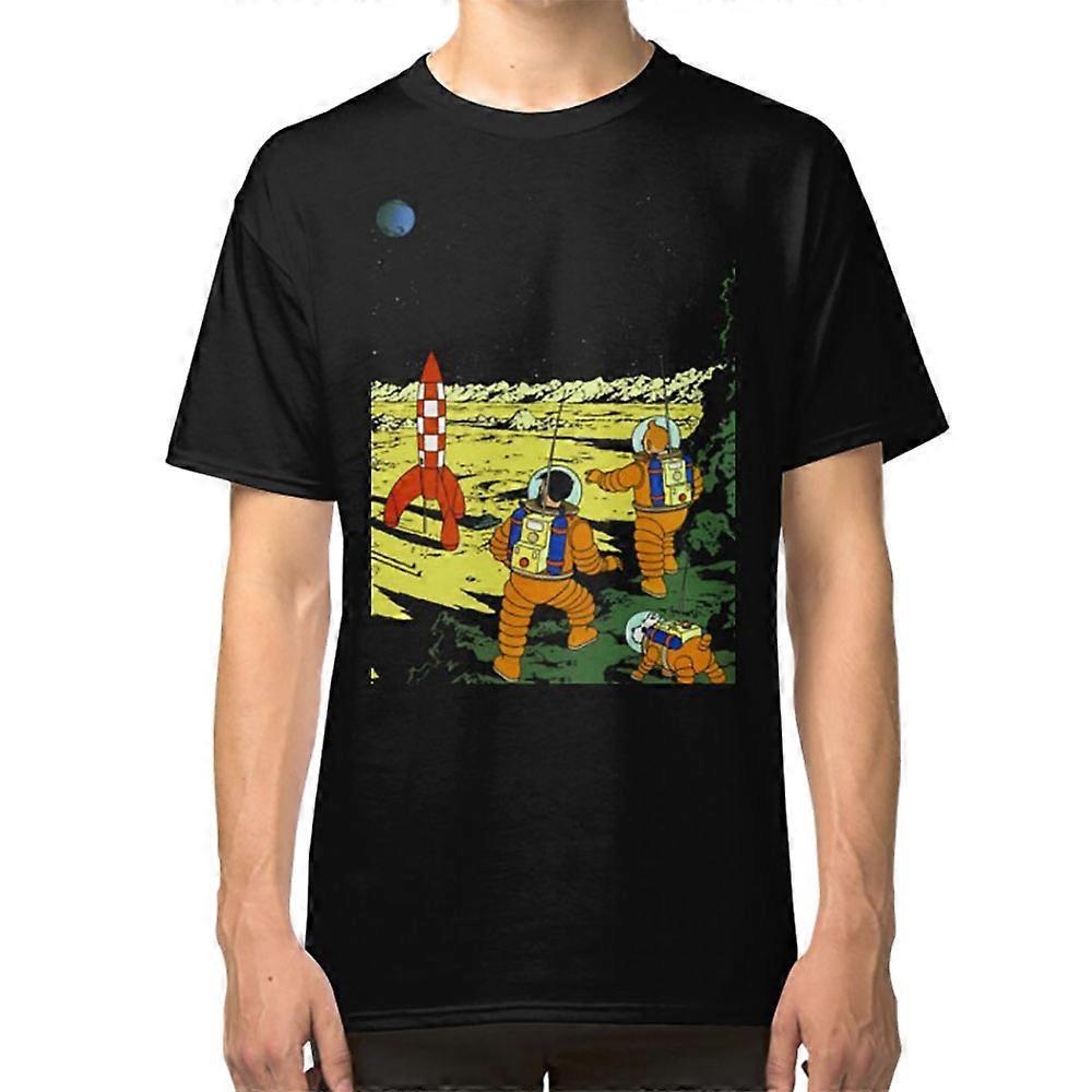 RockShark Tintin Adventurers on the Moon T-shirt black L